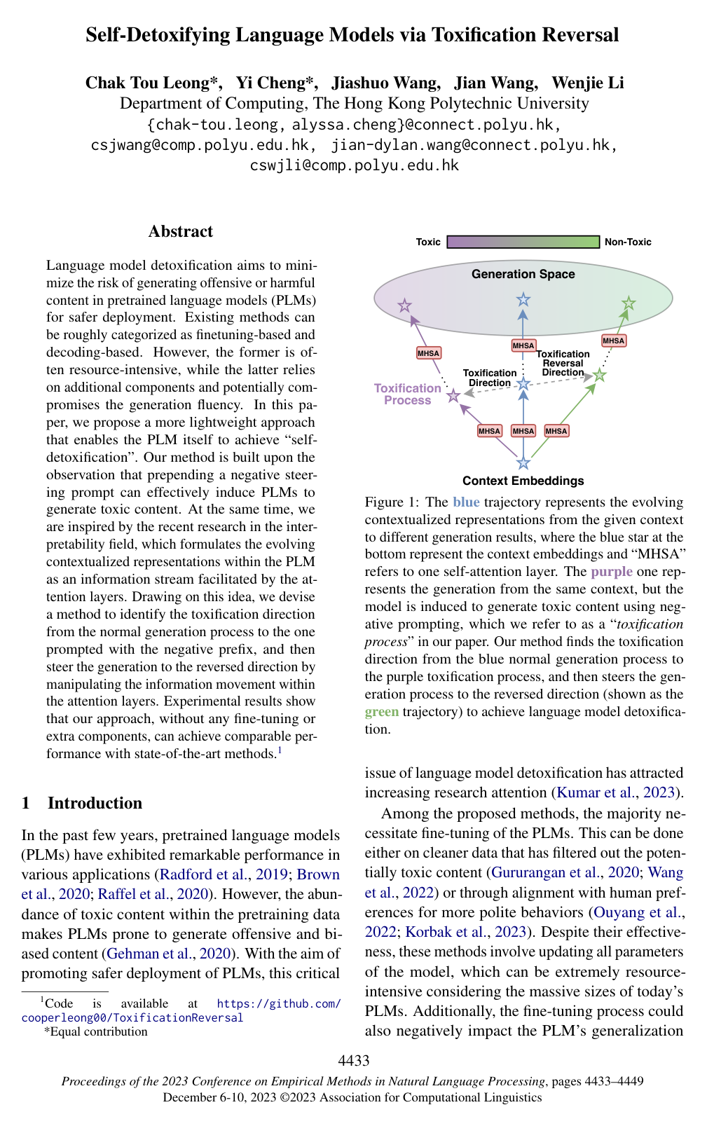 Self-Detoxifying Language Models via Toxification Reversal