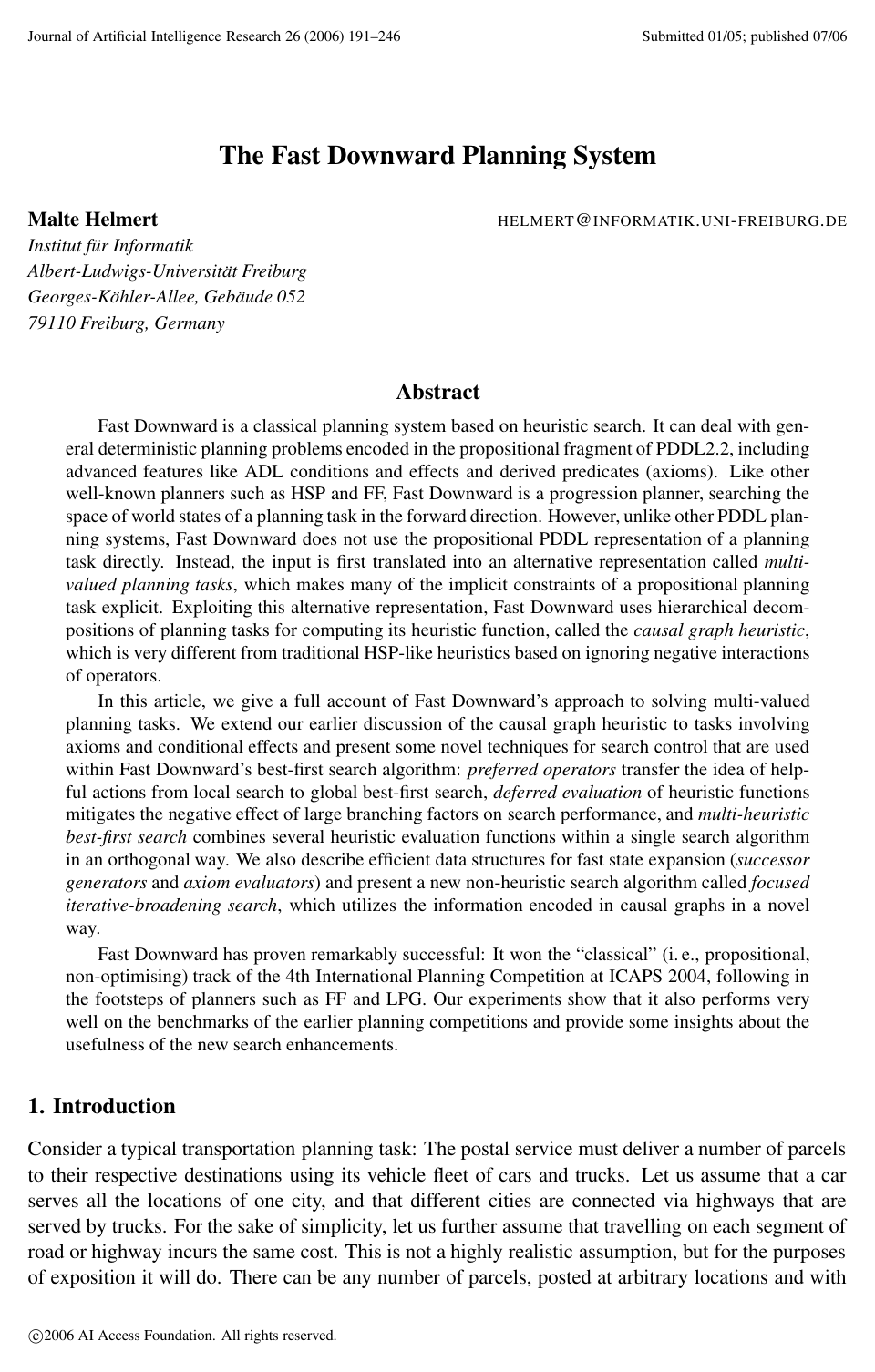 Cover for The Fast Downward Planning System
