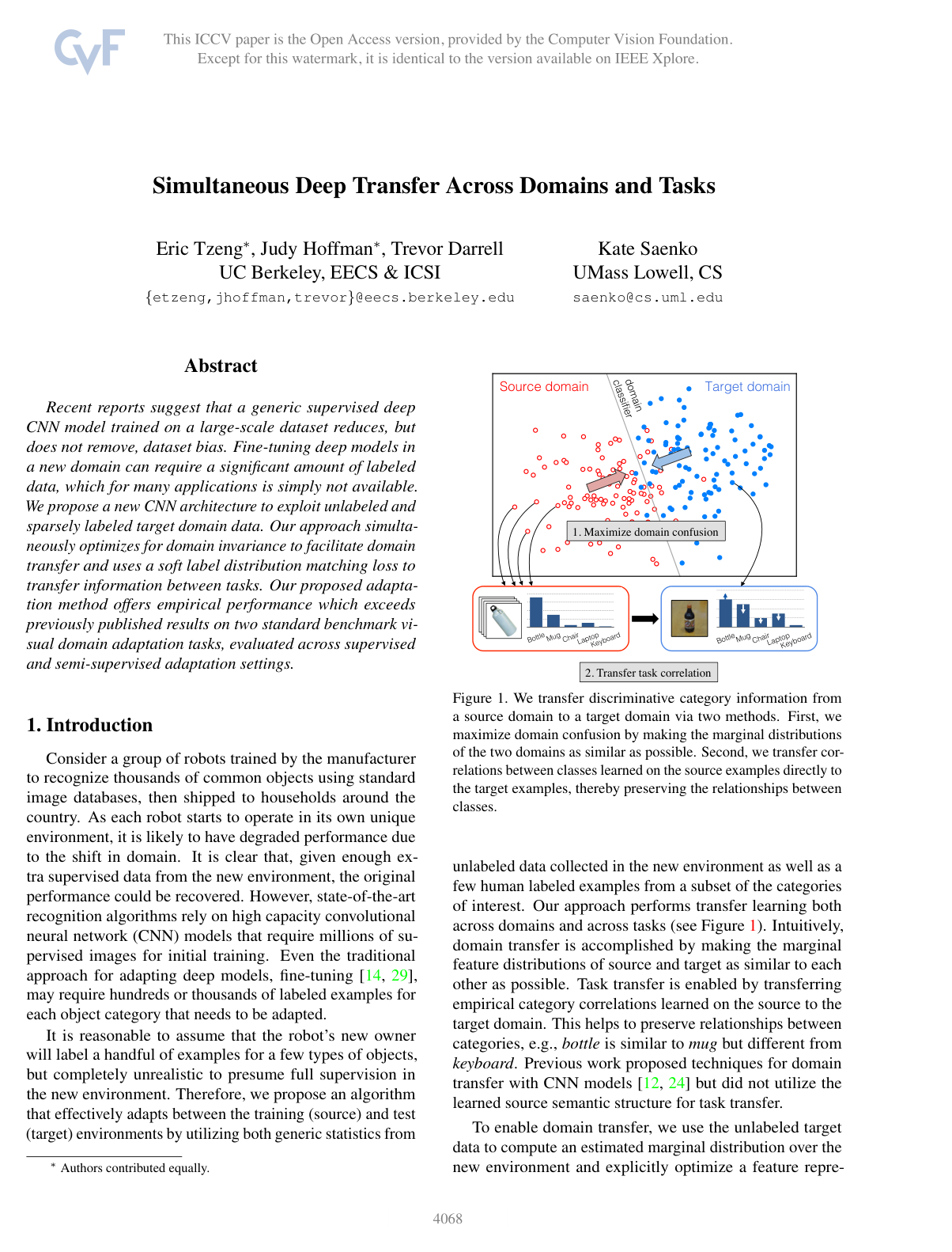 Cover for Simultaneous Deep Transfer Across Domains and Tasks