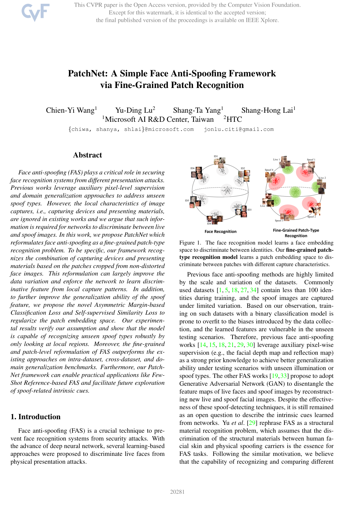 Cover for PatchNet: A Simple Face Anti-Spoofing Framework via Fine-Grained Patch Recognition