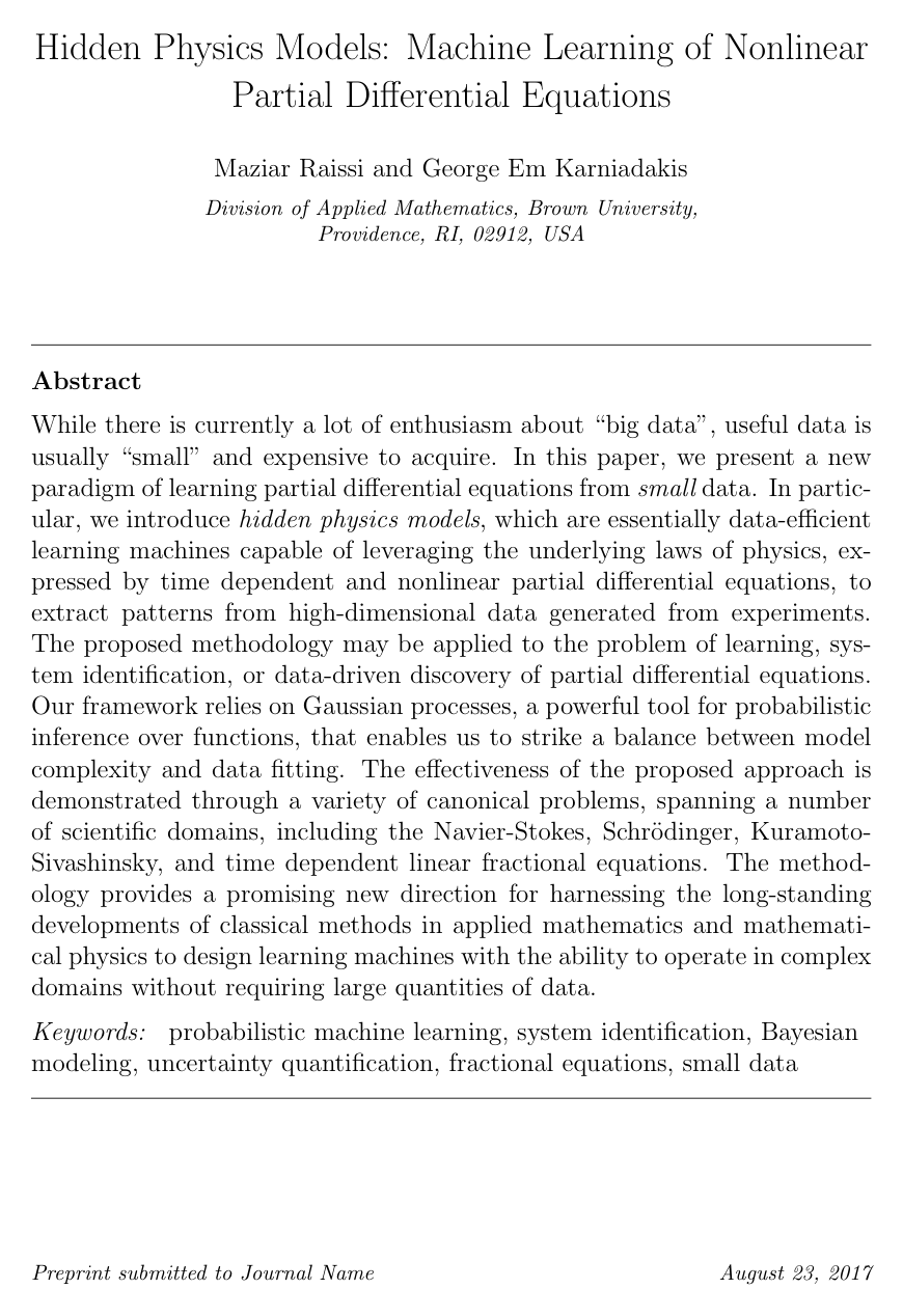 Hidden physics models: Machine learning of nonlinear partial differential equations