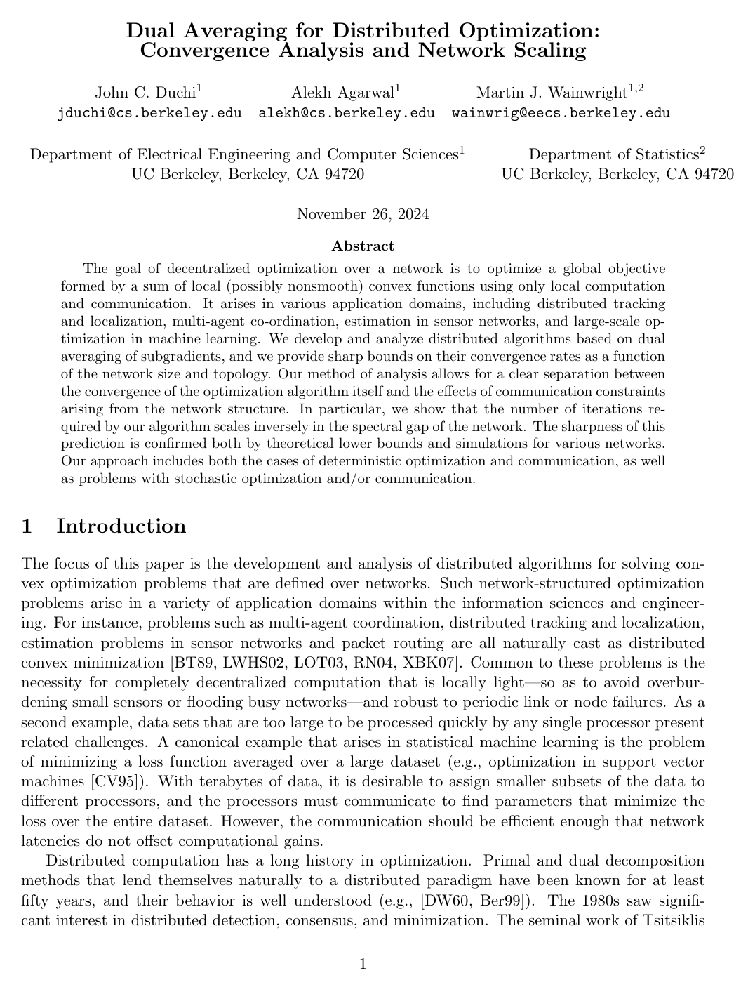 Cover for Dual Averaging for Distributed Optimization: Convergence Analysis and Network Scaling