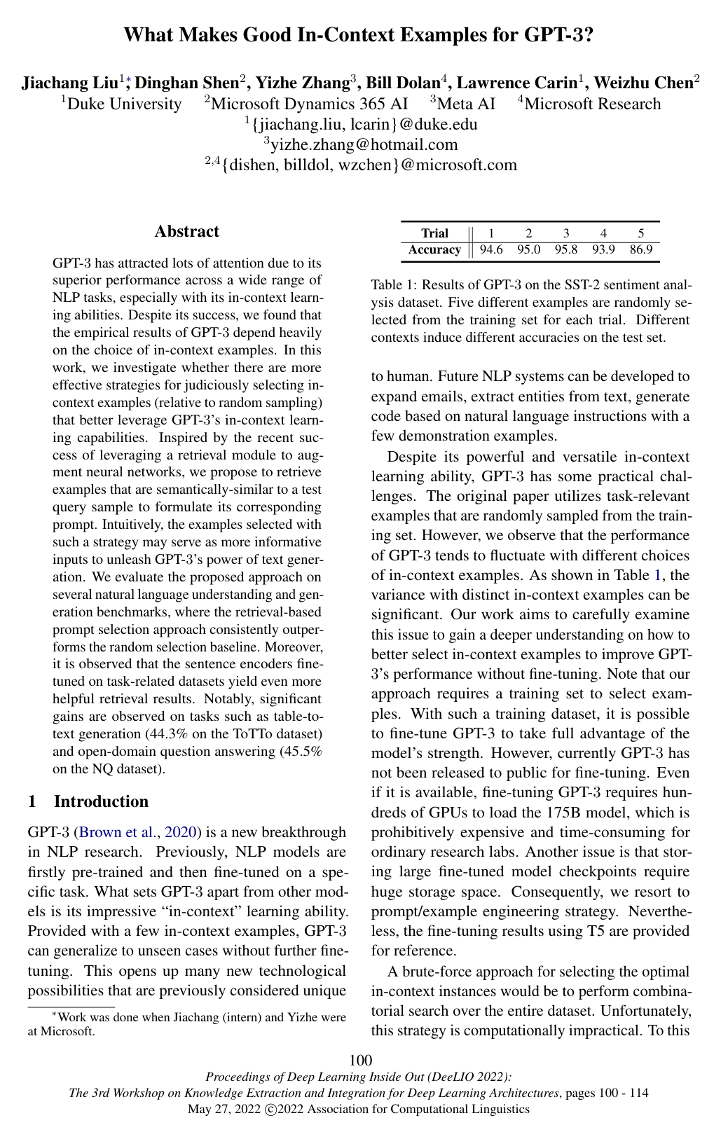 Cover for What Makes Good In-Context Examples for GPT-3?