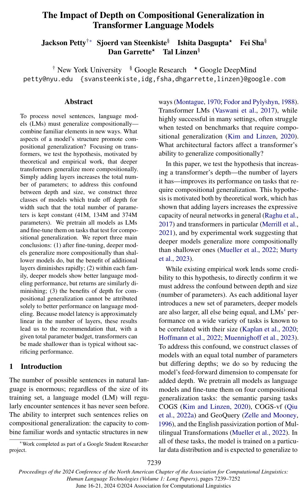The Impact of Depth on Compositional Generalization in Transformer Language Models