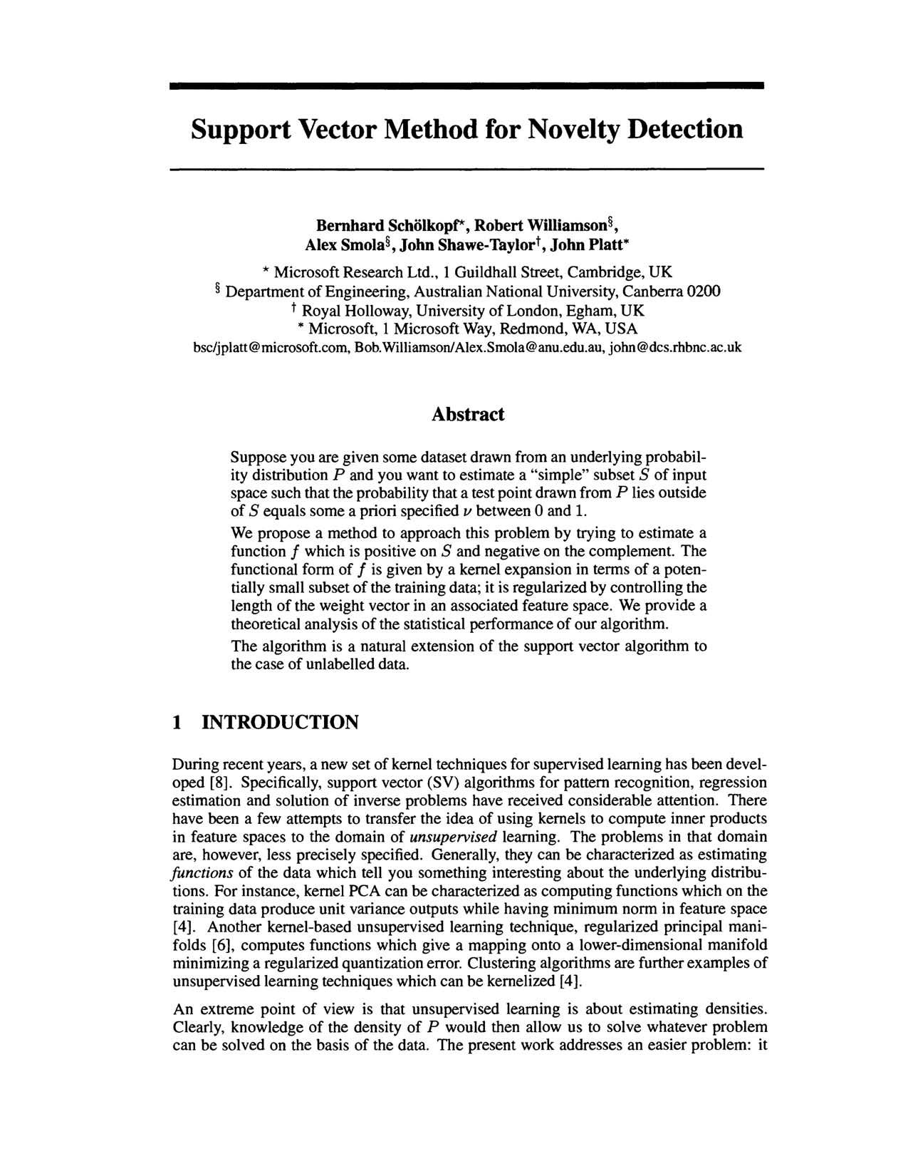 Cover for Support Vector Method for Novelty Detection