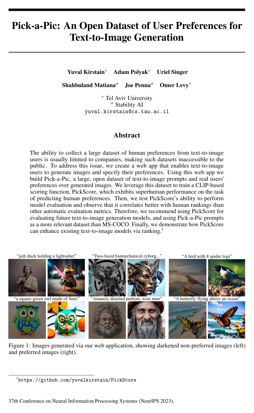 Cover for Pick-a-Pic: An Open Dataset of User Preferences for Text-to-Image Generation