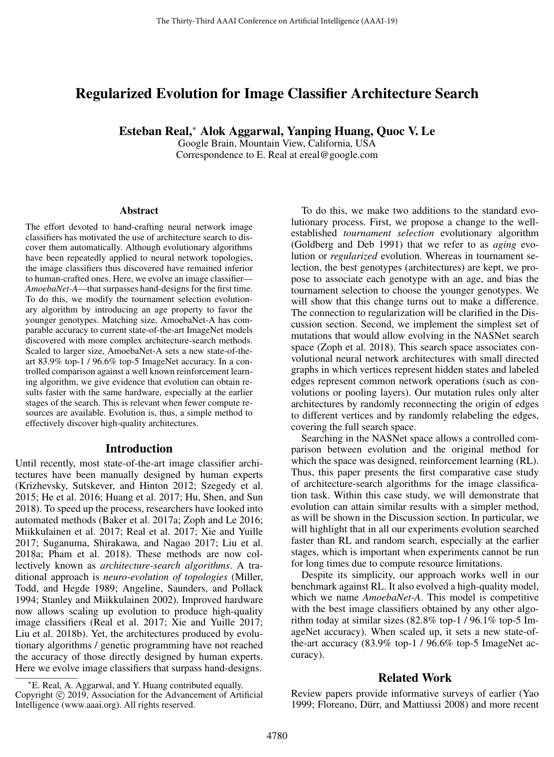 Cover for Regularized Evolution for Image Classifier Architecture Search