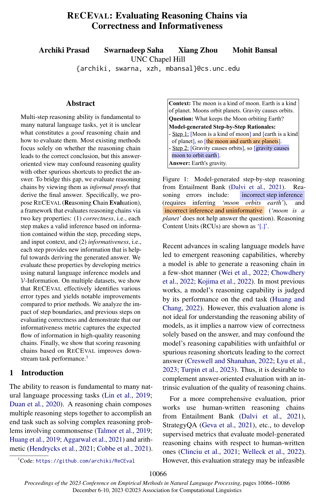 Cover for ReCEval: Evaluating Reasoning Chains via Correctness and Informativeness