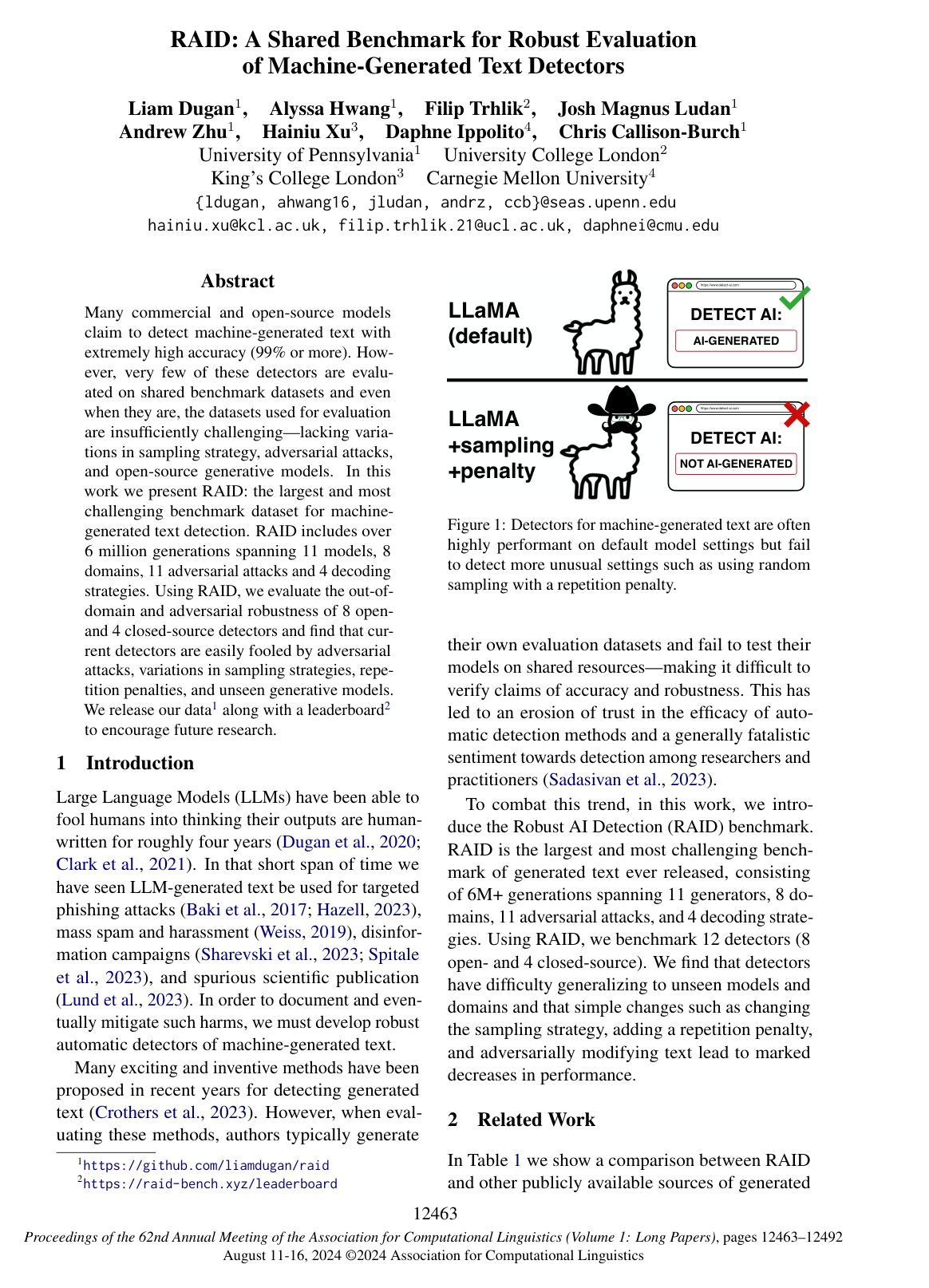 Cover for RAID: A Shared Benchmark for Robust Evaluation of Machine-Generated Text Detectors