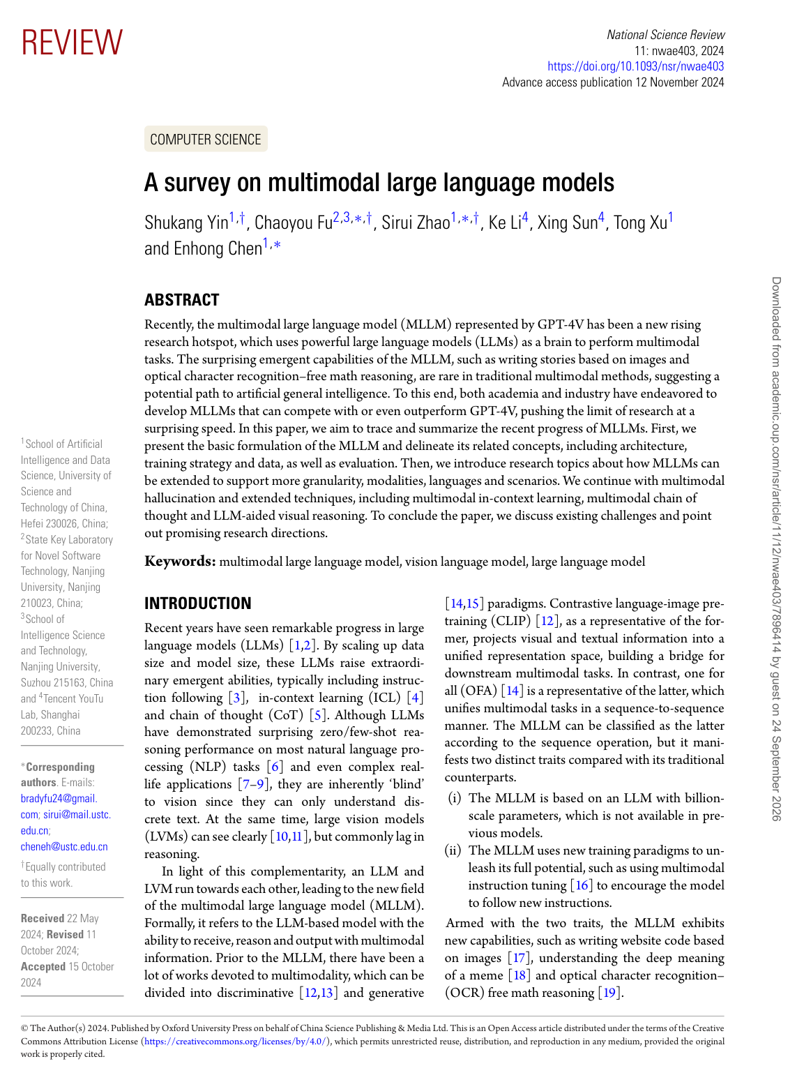 A survey on multimodal large language models