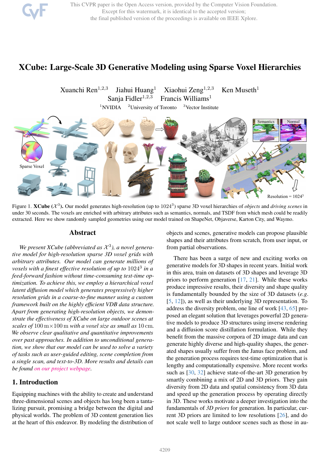 Cover for XCube: Large-Scale 3D Generative Modeling using Sparse Voxel Hierarchies