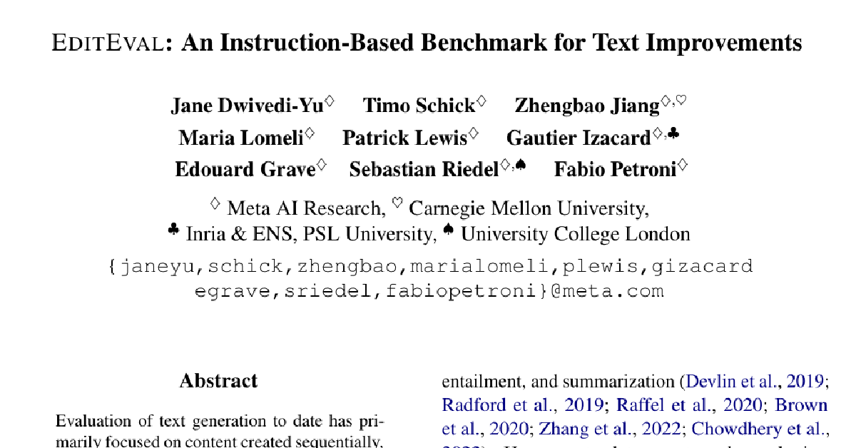 EditEval: An Instruction-Based Benchmark for Text Improvements cover