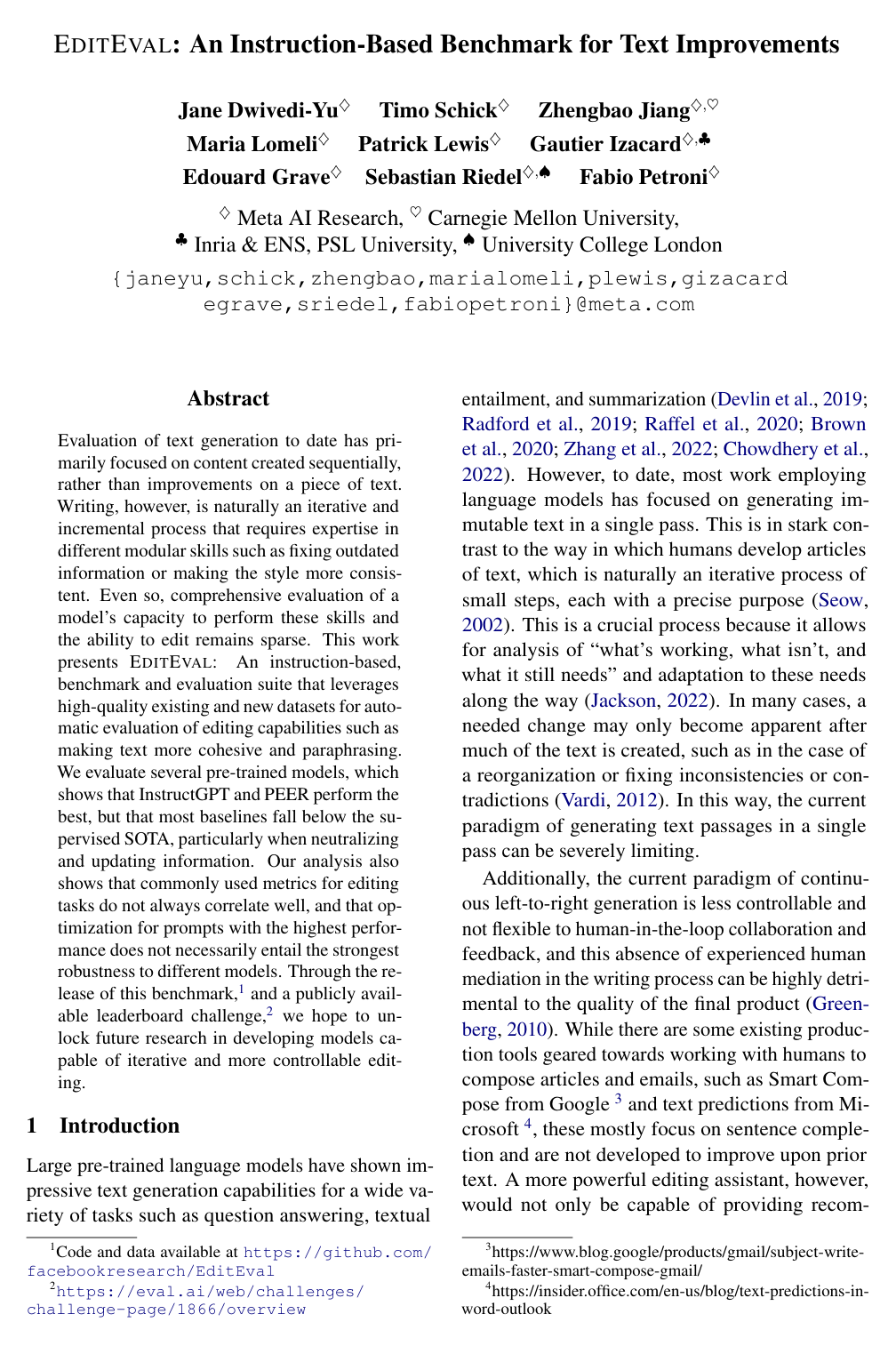 EditEval: An Instruction-Based Benchmark for Text Improvements
