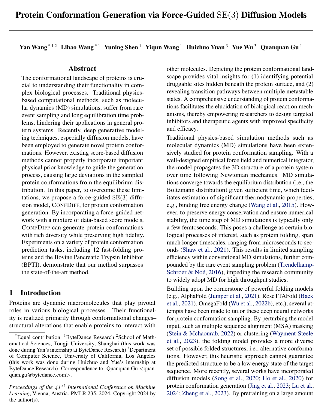Protein Conformation Generation via Force-Guided SE(3) Diffusion Models