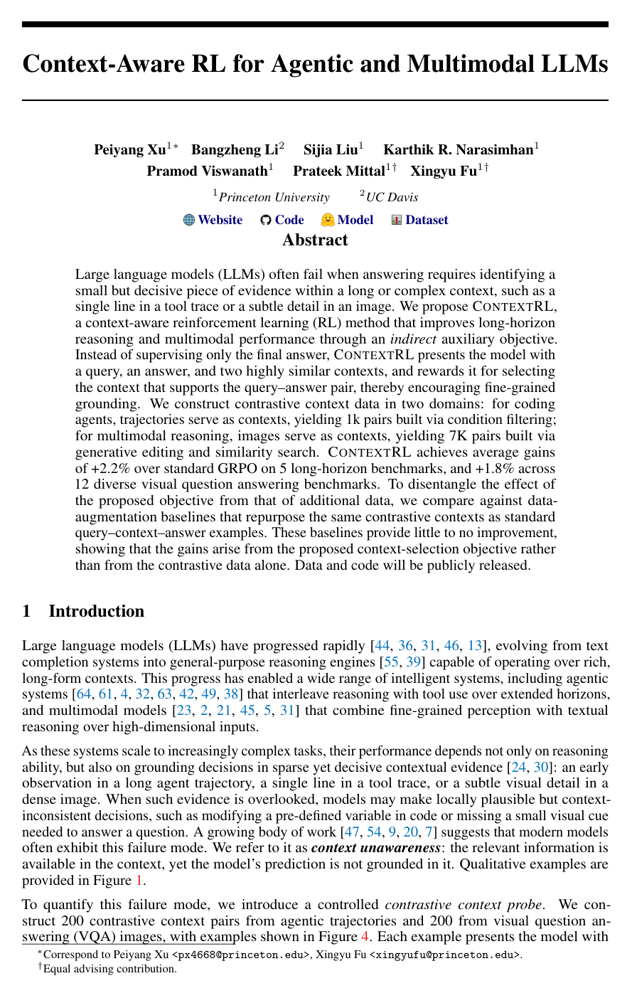 Context-Aware RL for Agentic and Multimodal LLMs