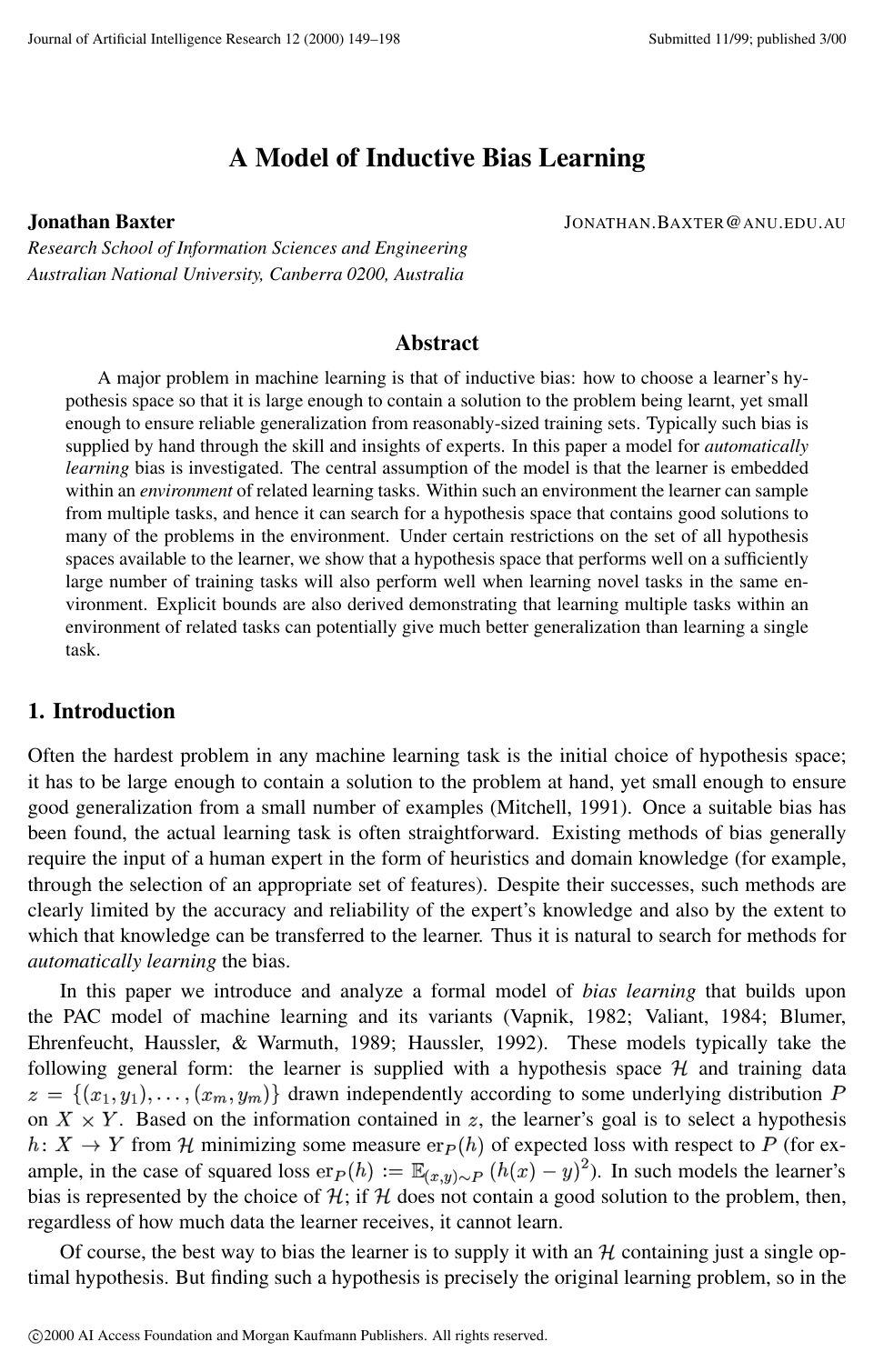 A Model of Inductive Bias Learning