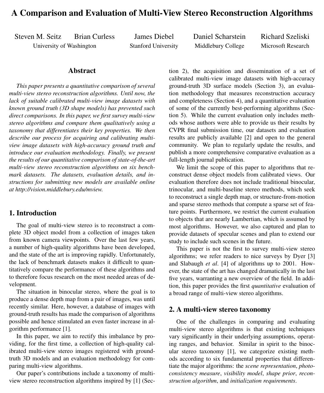 Cover for A Comparison and Evaluation of Multi-View Stereo Reconstruction Algorithms