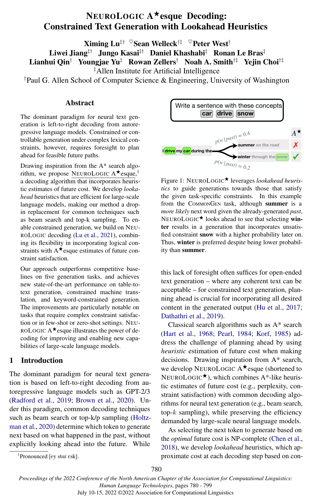 NeuroLogic A*esque Decoding: Constrained Text Generation with Lookahead Heuristics