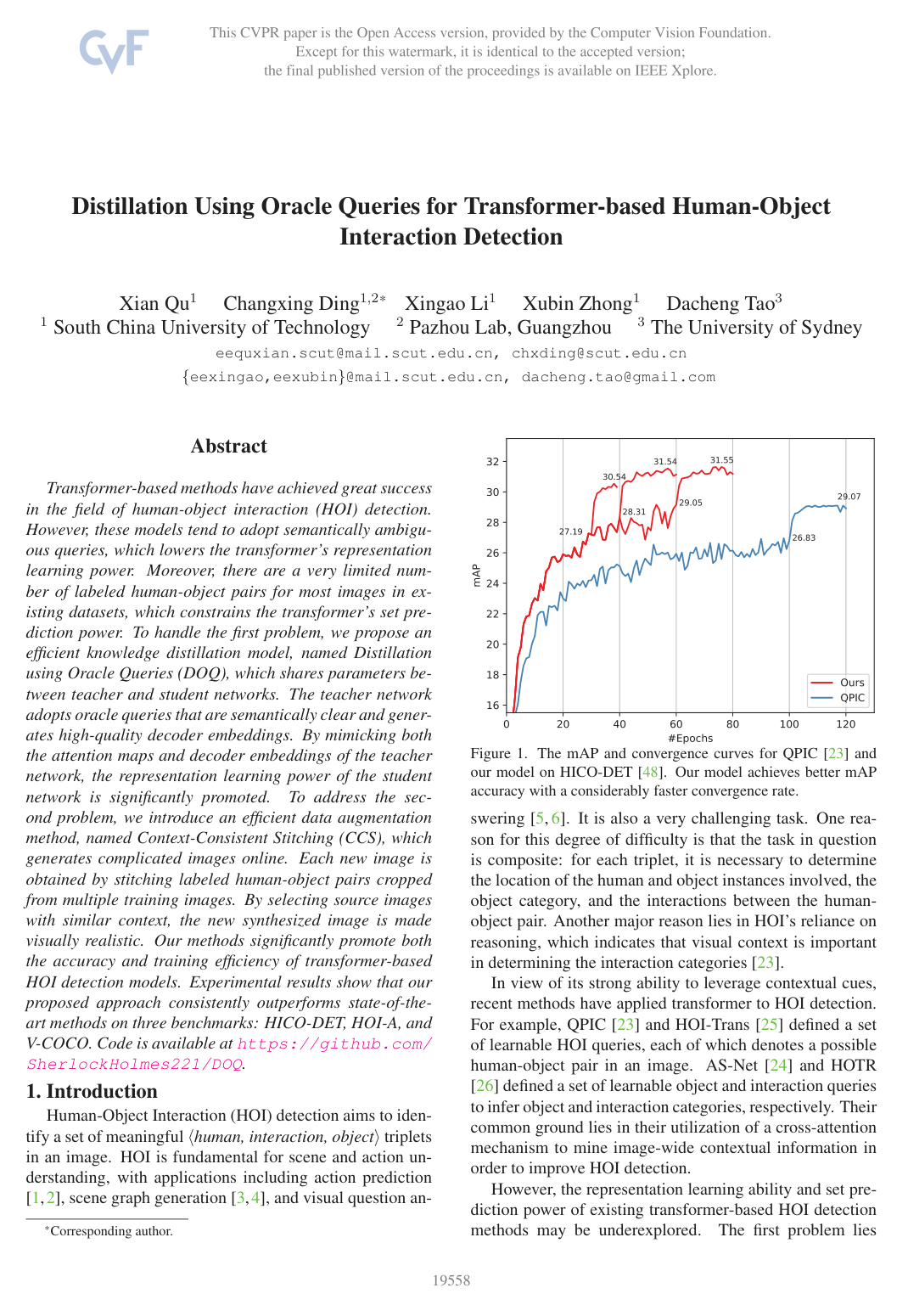 Cover for Distillation Using Oracle Queries for Transformer-based Human-Object Interaction Detection