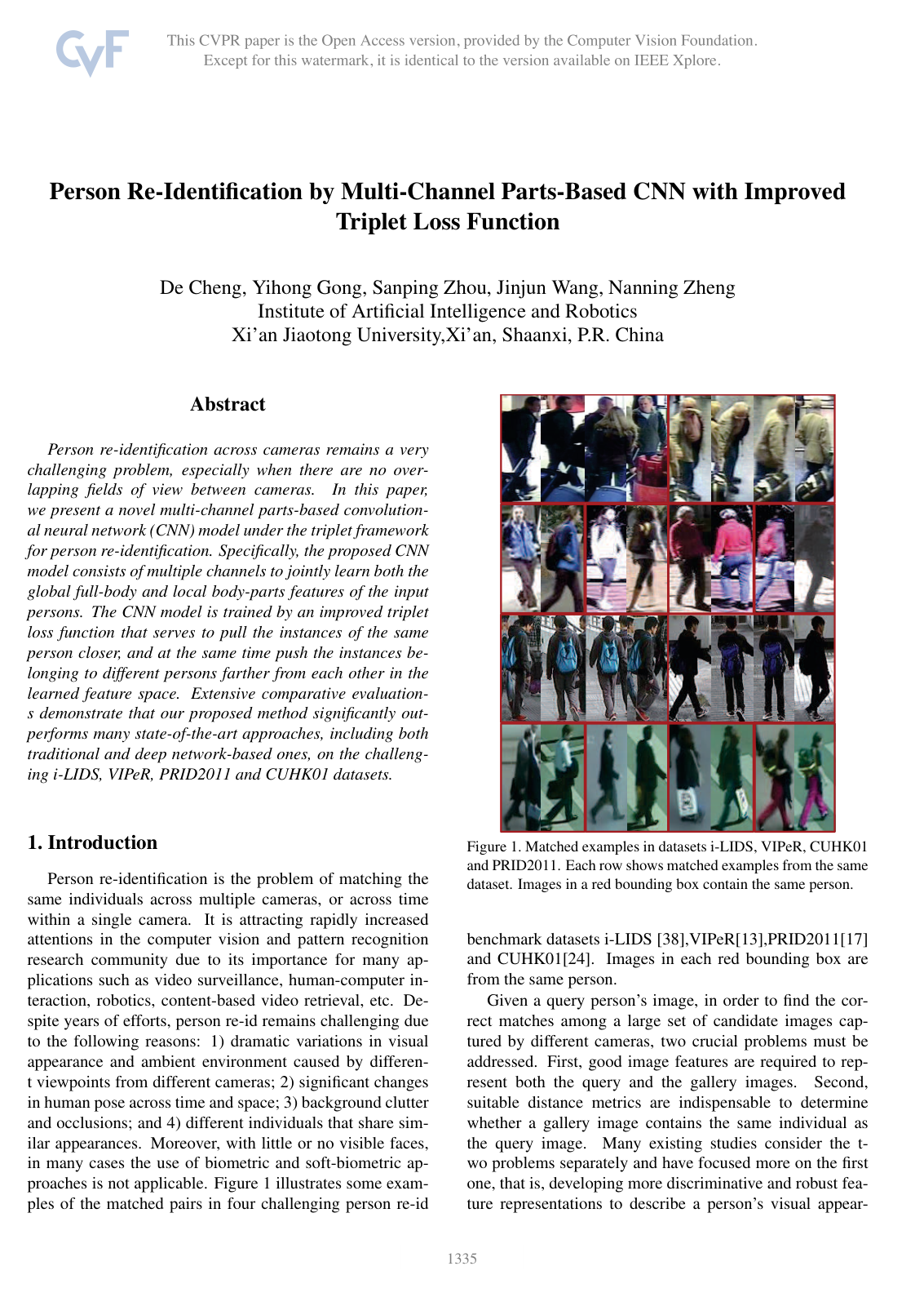 Person Re-identification by Multi-Channel Parts-Based CNN with Improved Triplet Loss Function