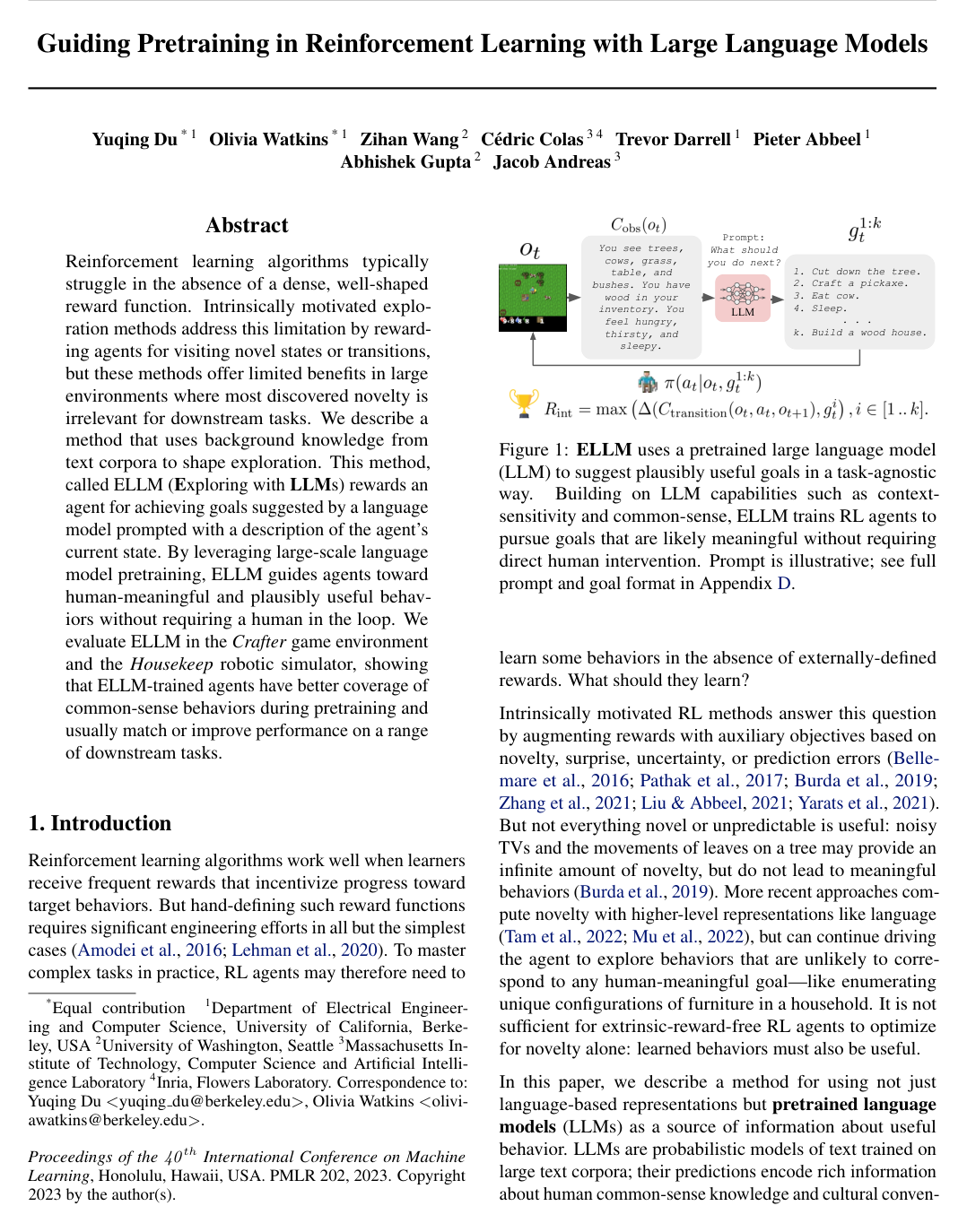 Cover for Guiding Pretraining in Reinforcement Learning with Large Language Models