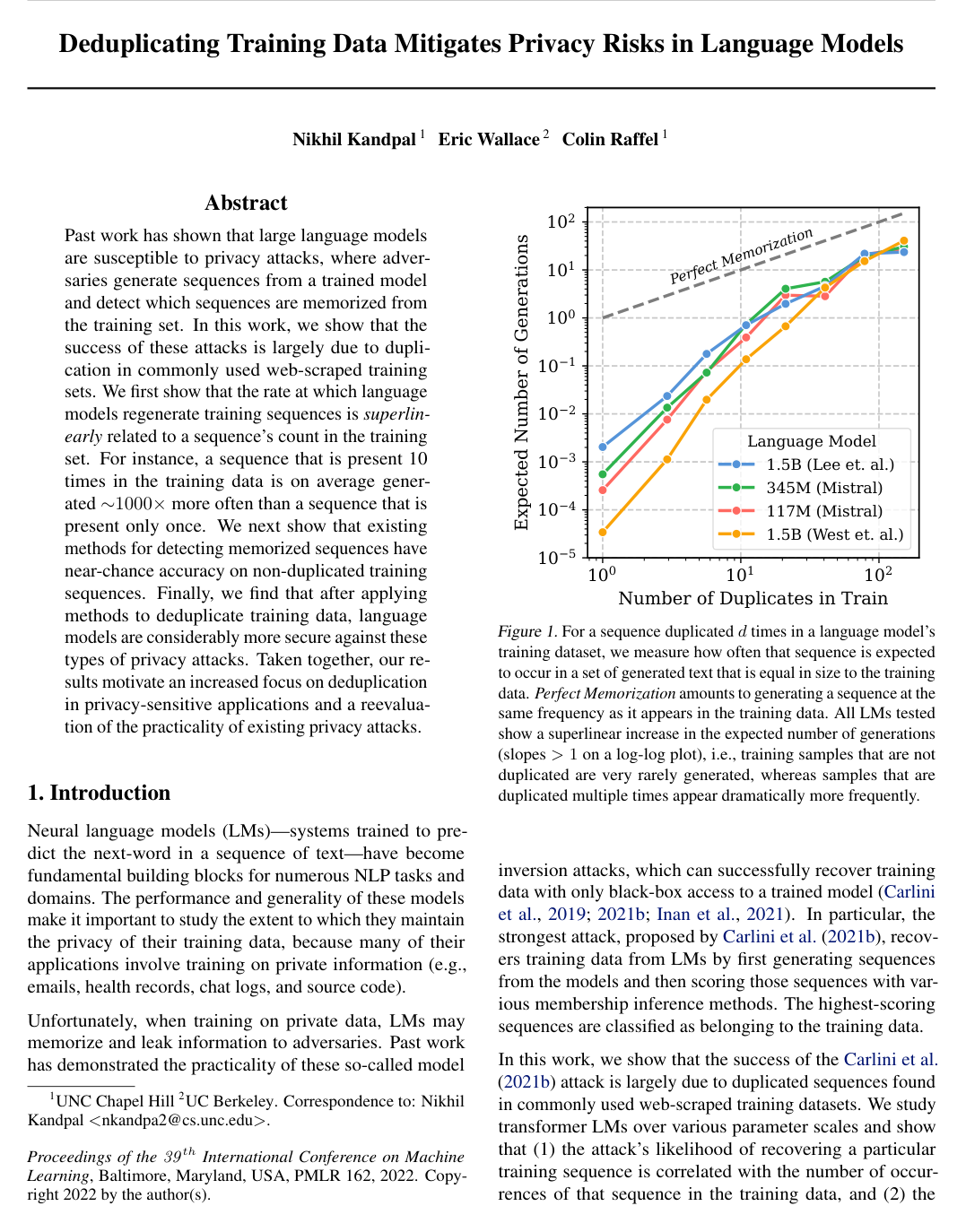 Cover for Deduplicating Training Data Mitigates Privacy Risks in Language Models