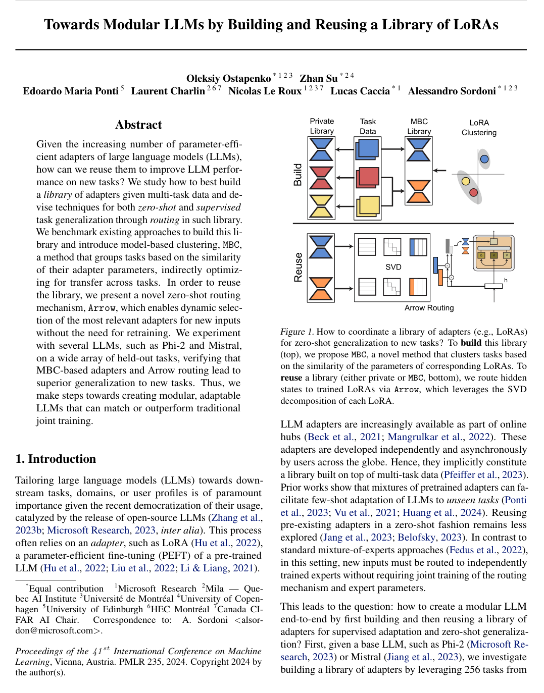 Cover for Towards Modular LLMs by Building and Reusing a Library of LoRAs