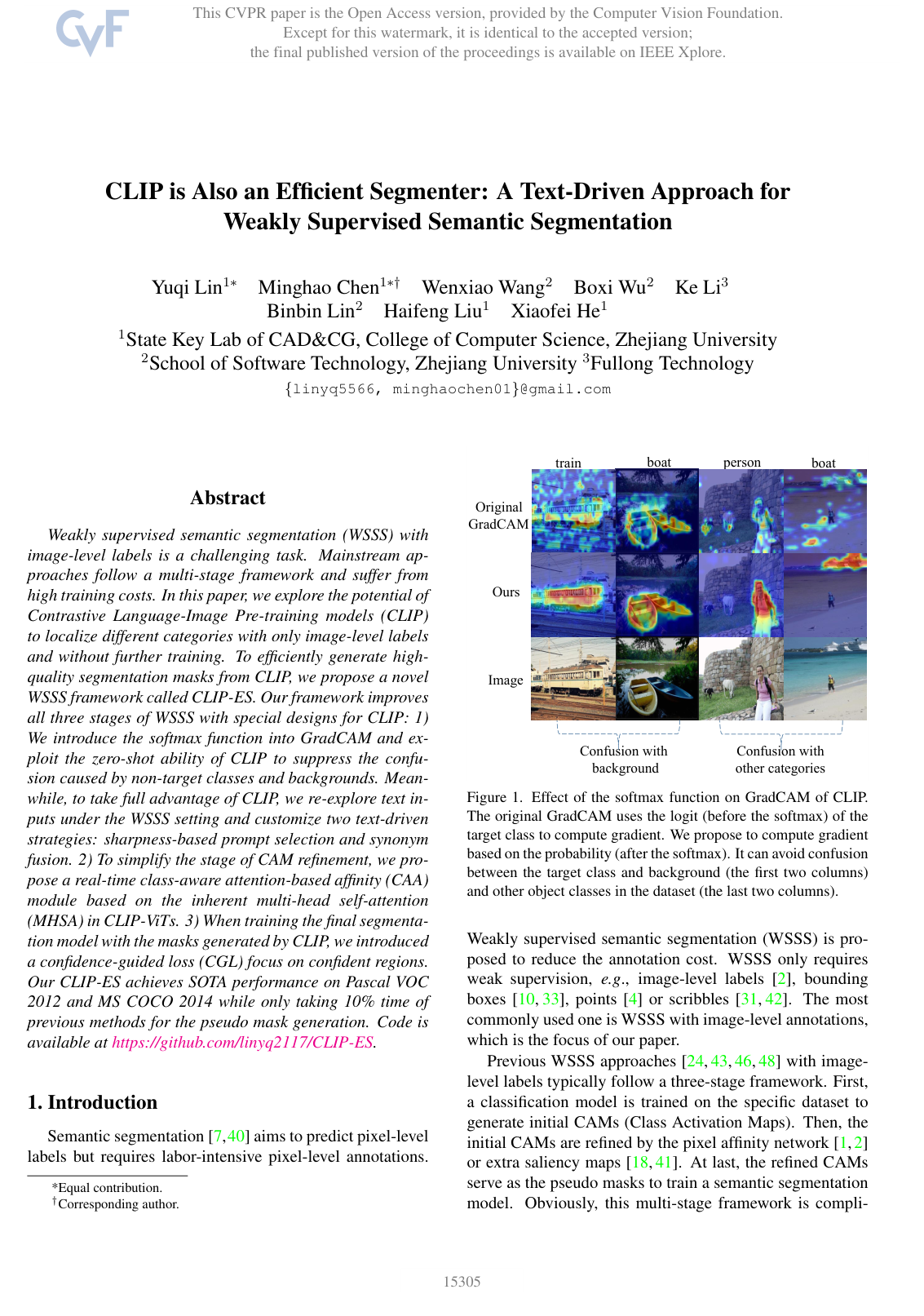 CLIP is Also an Efficient Segmenter: A Text-Driven Approach for Weakly Supervised Semantic Segmentation