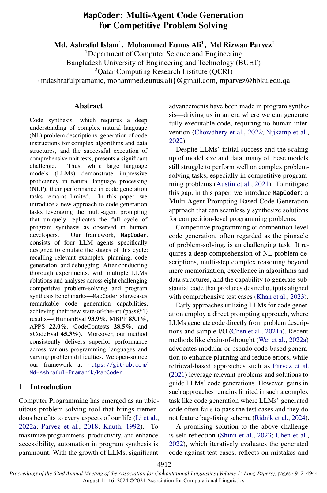Cover for MapCoder: Multi-Agent Code Generation for Competitive Problem Solving