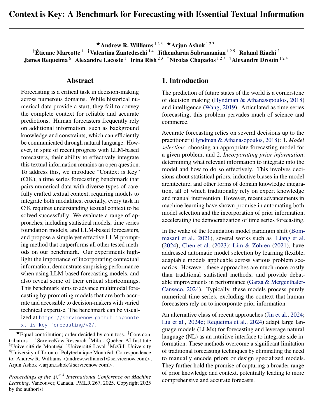 Context is Key: A Benchmark for Forecasting with Essential Textual Information