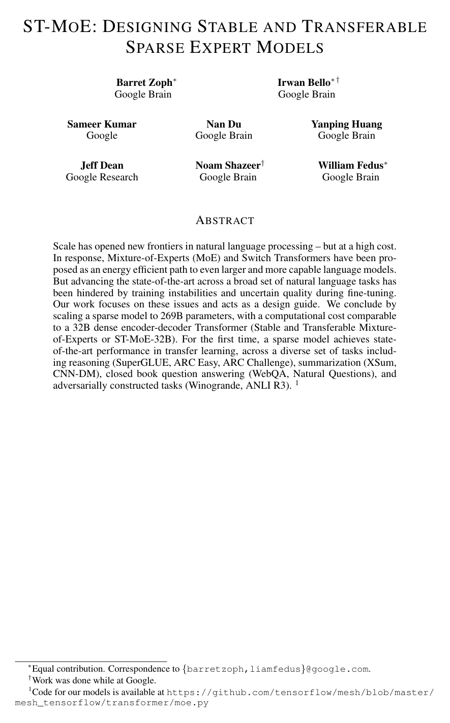 ST-MoE: Designing Stable and Transferable Sparse Expert Models
