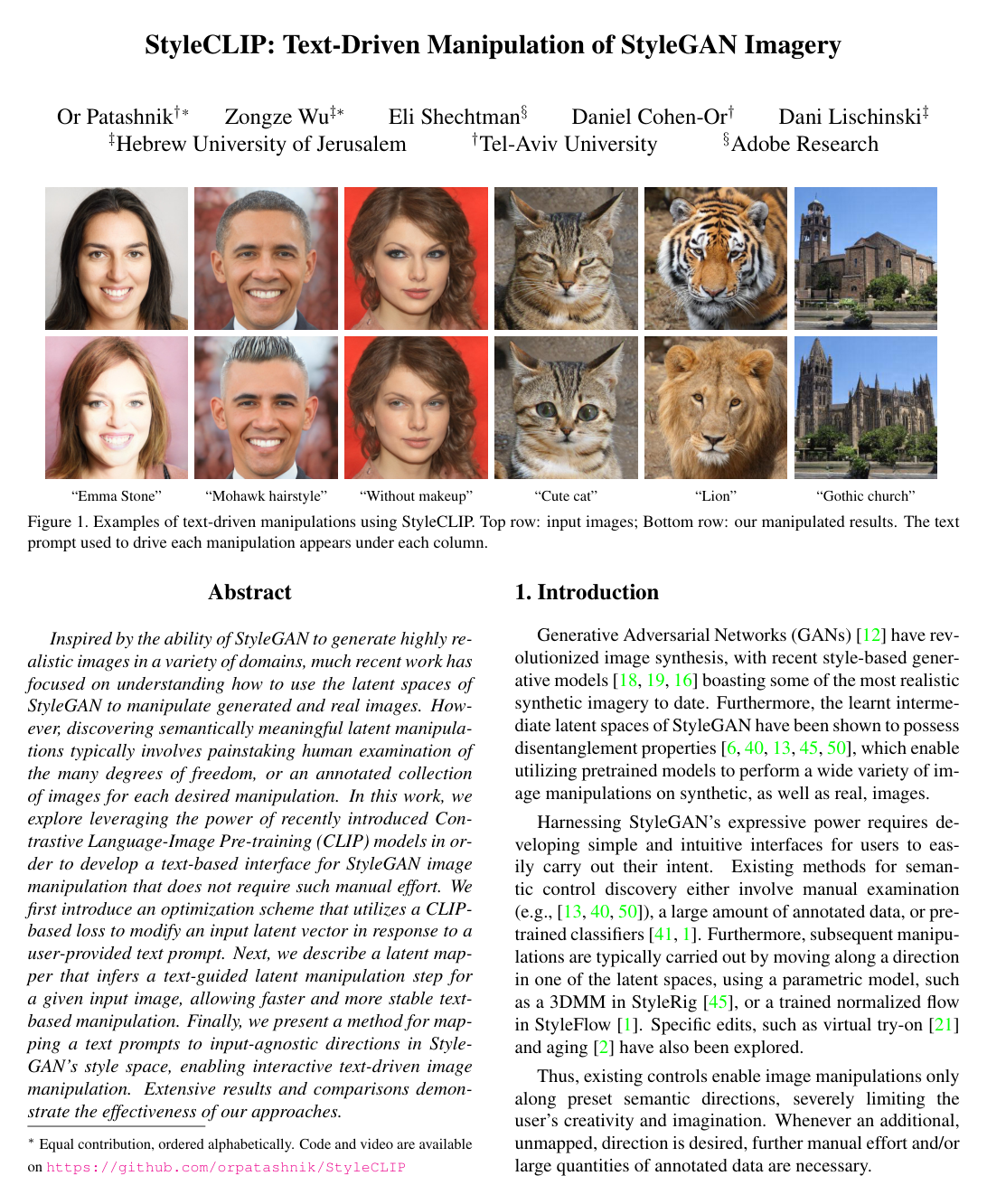 Cover for StyleCLIP: Text-Driven Manipulation of StyleGAN Imagery