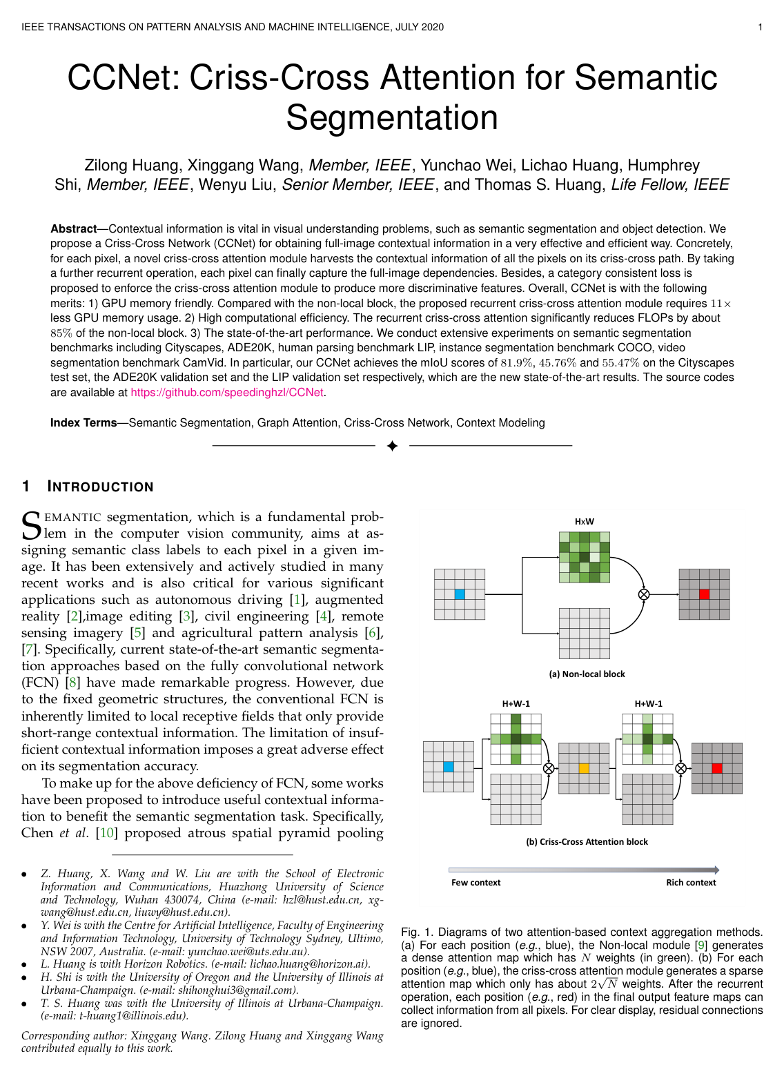 Cover for CCNet: Criss-Cross Attention for Semantic Segmentation
