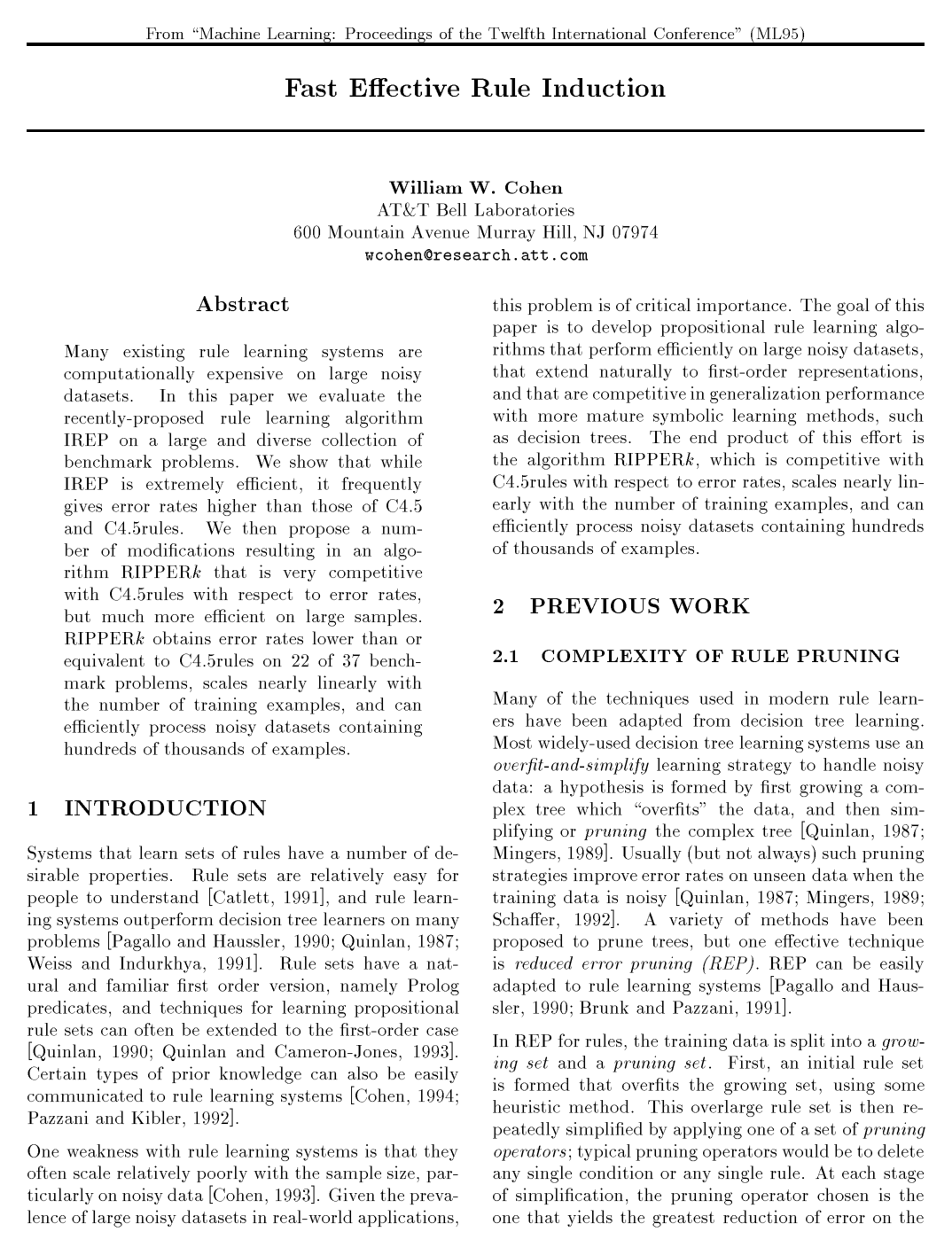 Fast Effective Rule Induction