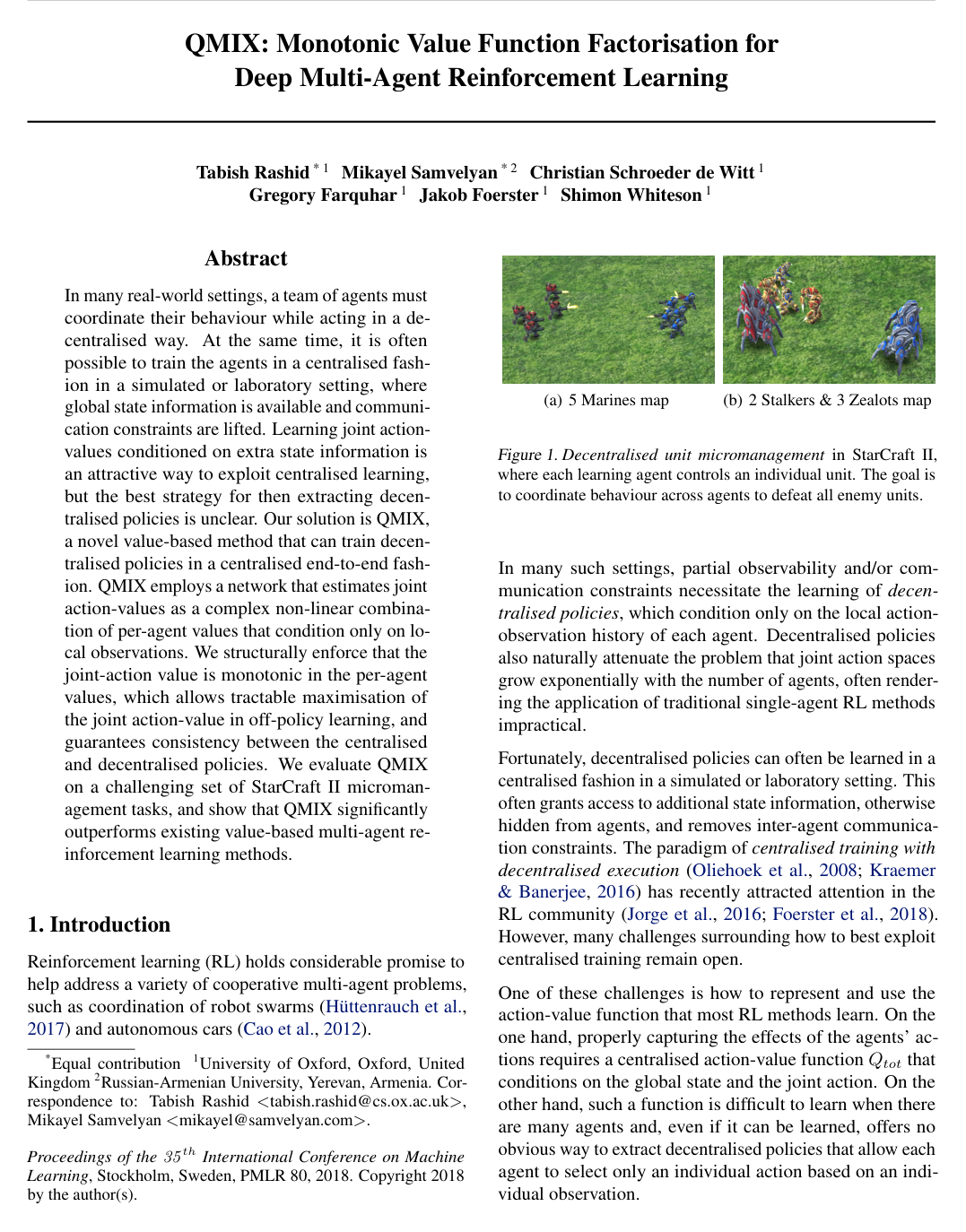 Cover for QMIX: Monotonic Value Function Factorisation for Deep Multi-Agent Reinforcement Learning
