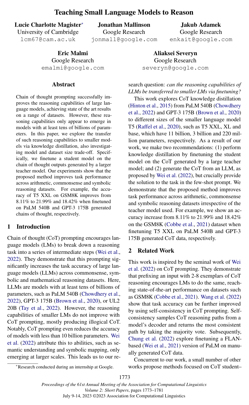 Cover for Teaching Small Language Models to Reason