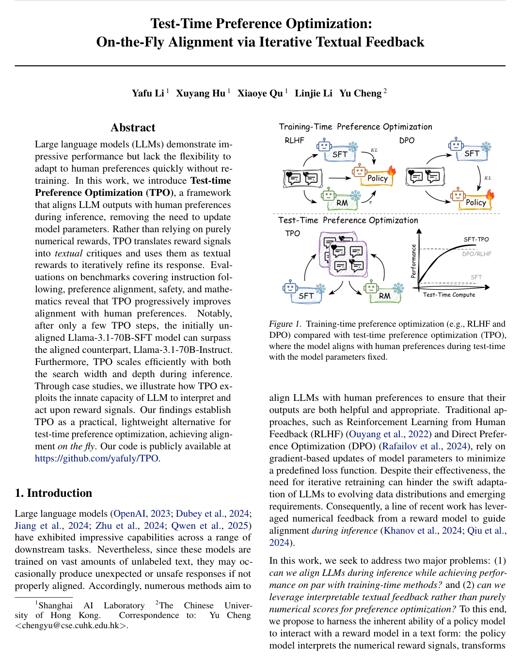 Cover for Test-Time Preference Optimization: On-the-Fly Alignment via Iterative Textual Feedback
