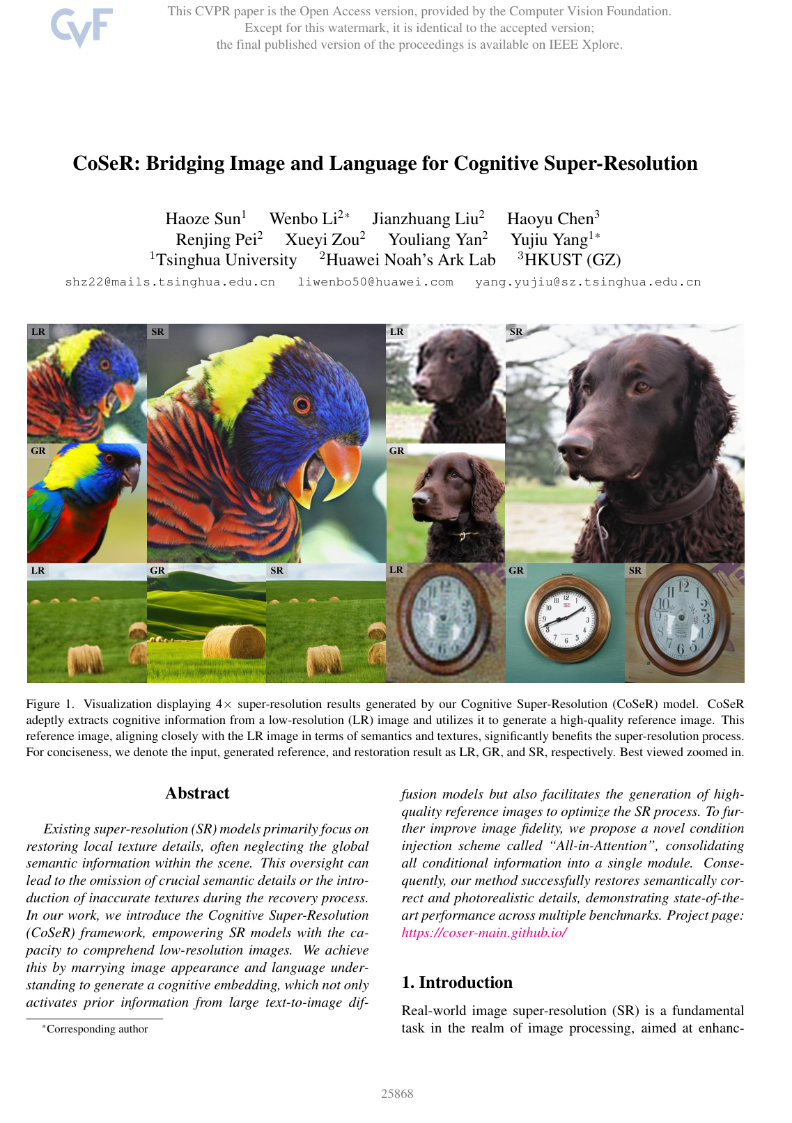 Cover for CoSeR: Bridging Image and Language for Cognitive Super-Resolution