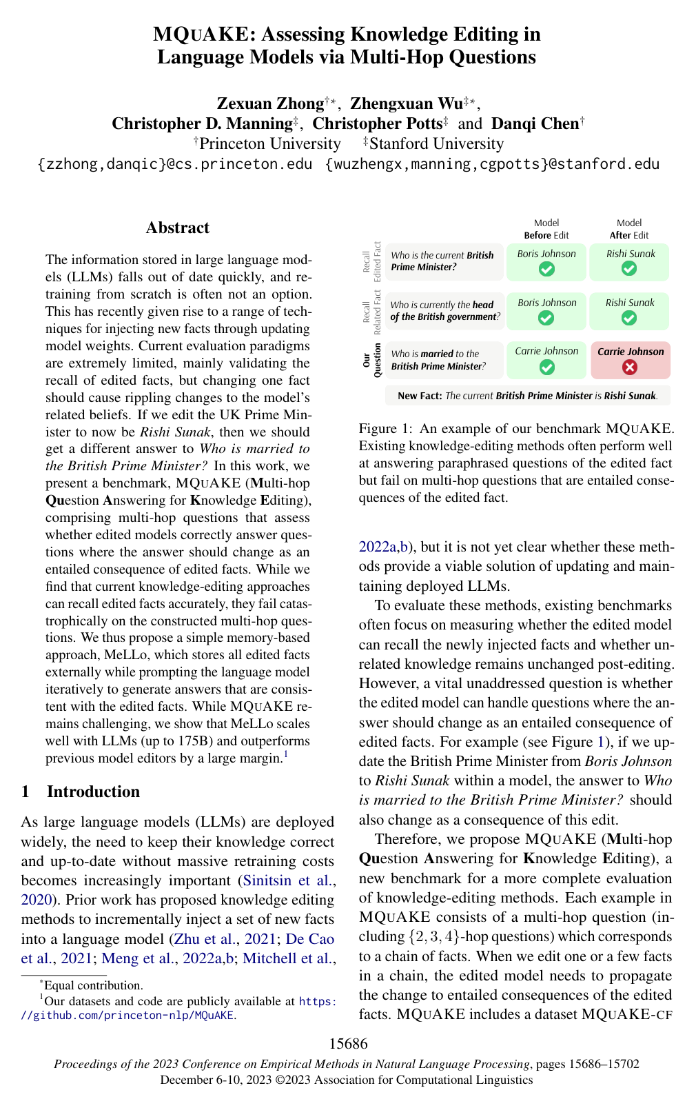 Cover for MQuAKE: Assessing Knowledge Editing in Language Models via Multi-Hop Questions