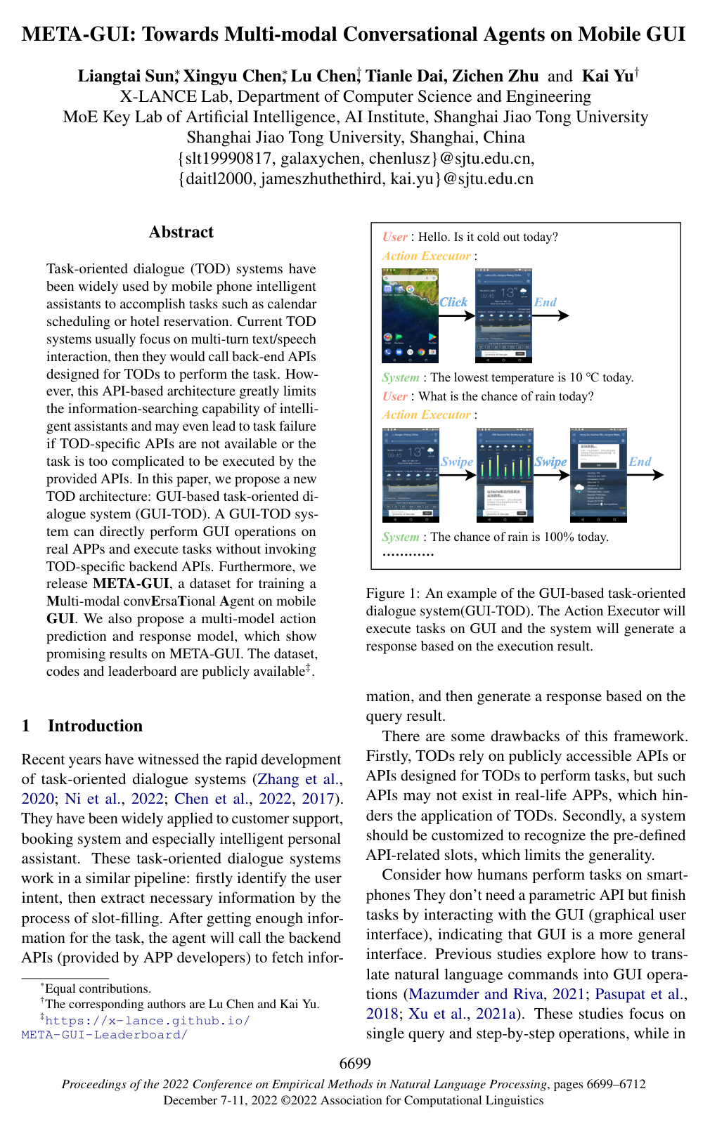 META-GUI: Towards Multi-modal Conversational Agents on Mobile GUI