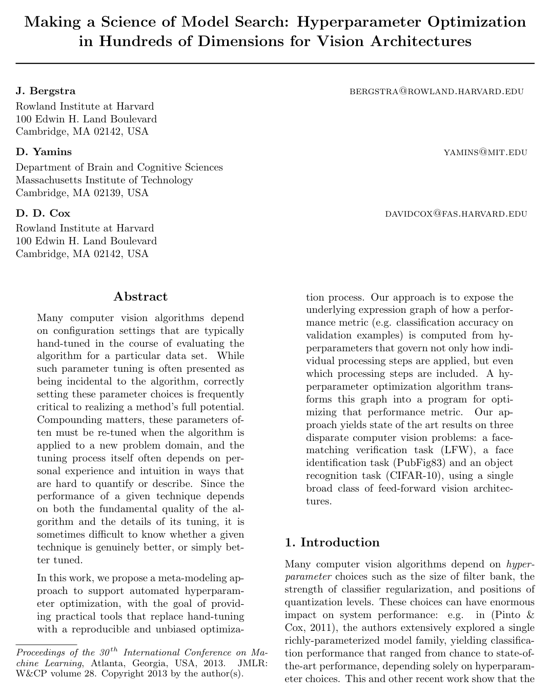 Cover for Making a Science of Model Search: Hyperparameter Optimization in Hundreds of Dimensions for Vision Architectures