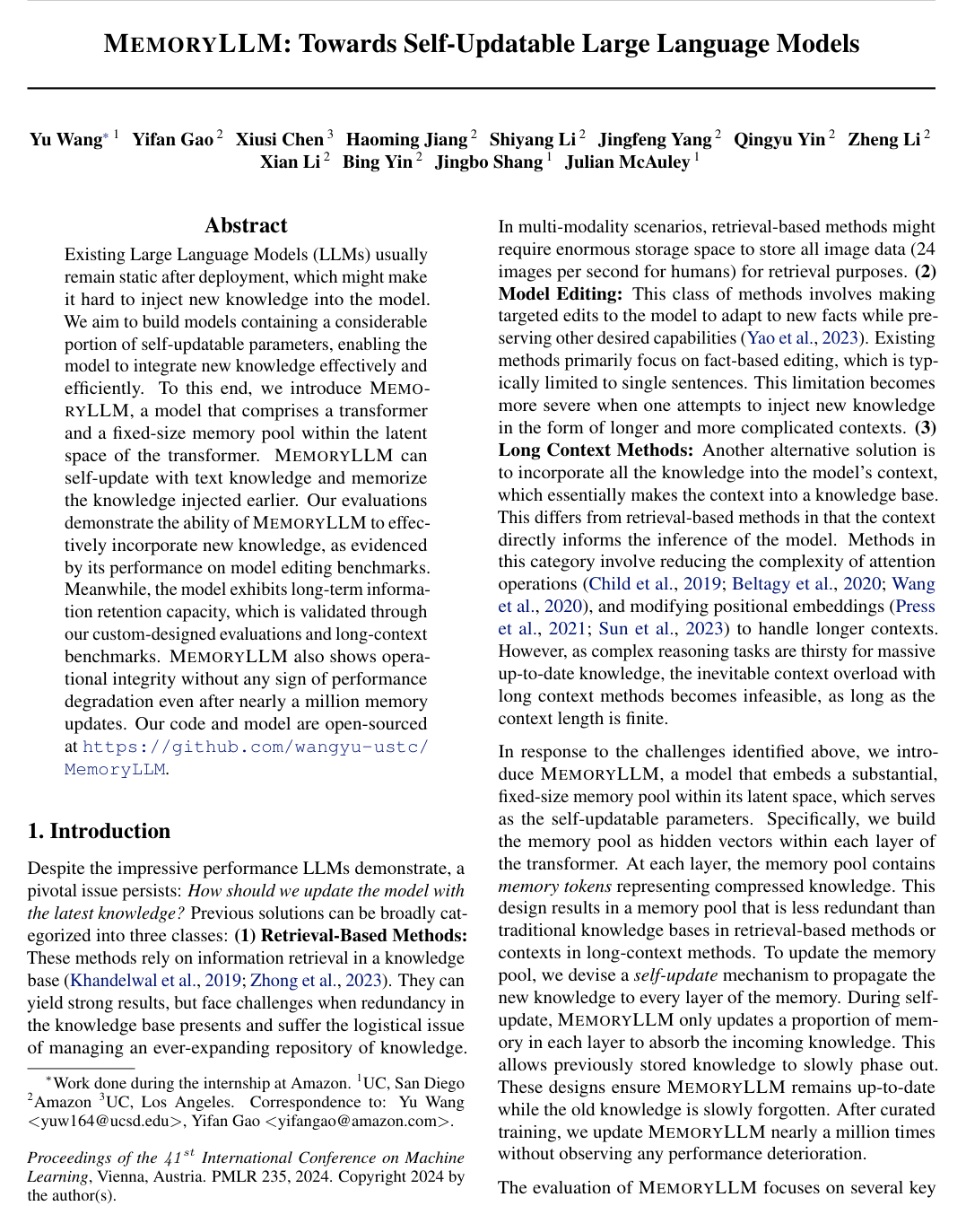 Cover for MEMORYLLM: Towards Self-Updatable Large Language Models