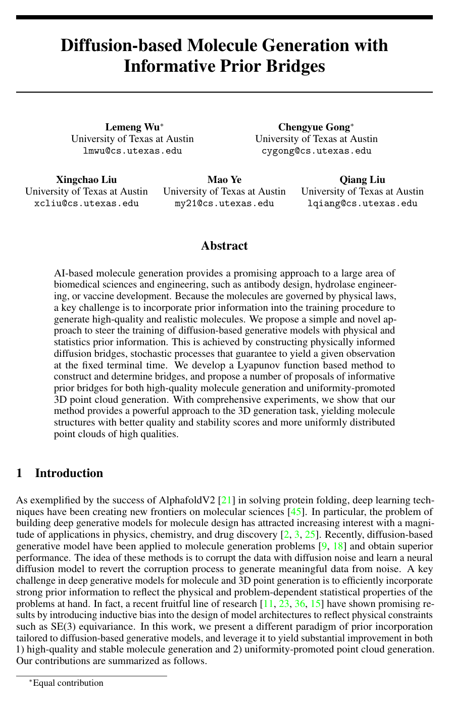 Cover for Diffusion-based Molecule Generation with Informative Prior Bridges