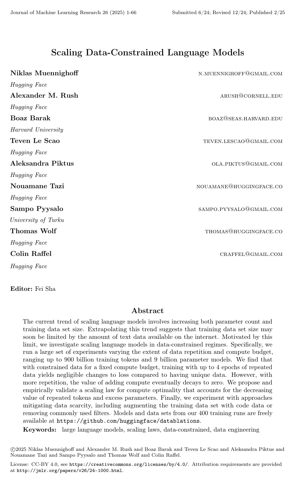Cover for Scaling Data-Constrained Language Models