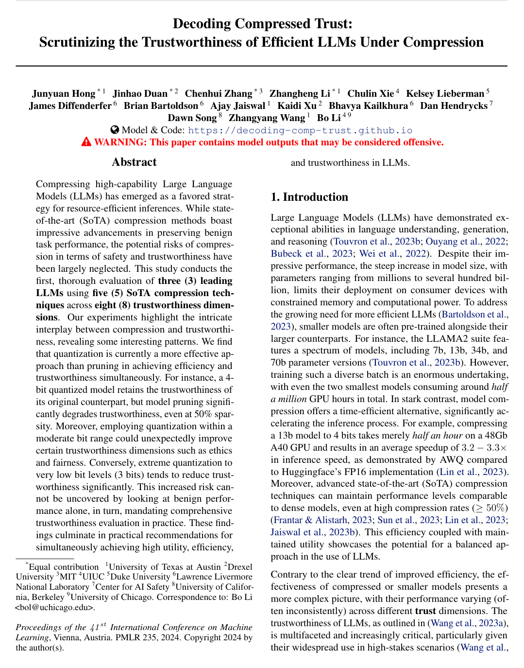 Cover for Decoding Compressed Trust: Scrutinizing the Trustworthiness of Efficient LLMs Under Compression