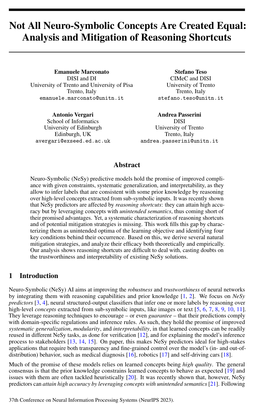 Cover for Not All Neuro-Symbolic Concepts Are Created Equal: Analysis and Mitigation of Reasoning Shortcuts
