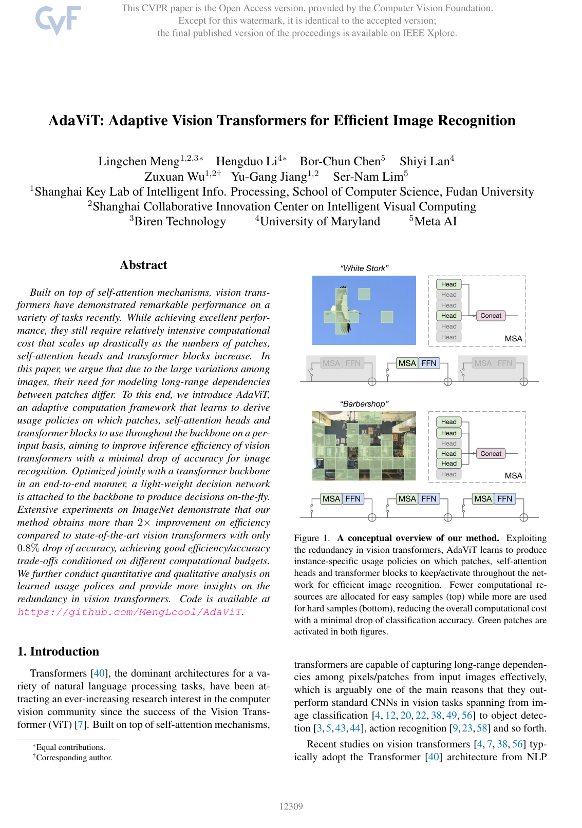 AdaViT: Adaptive Vision Transformers for Efficient Image Recognition