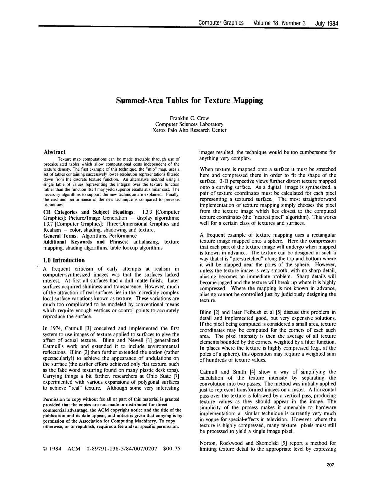 Cover for Summed-area tables for texture mapping