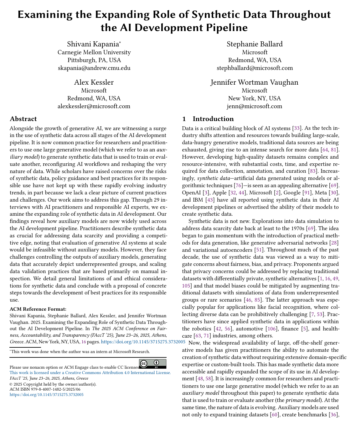 Cover for Examining the Expanding Role of Synthetic Data Throughout the AI Development Pipeline