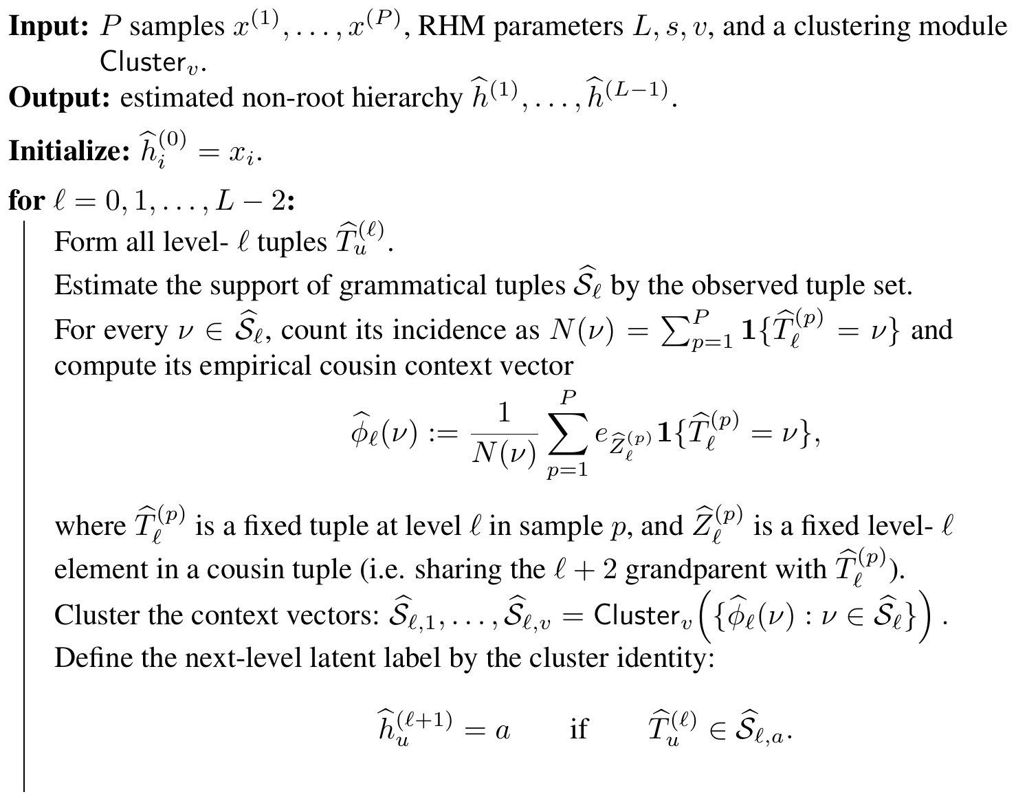 **Algorithm 1:** Iterative Latent Clustering (ILC) — see Figure 2 for a graphical representation.